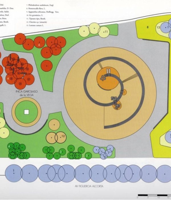 Plano de planta de la Plaza Perú. (Fuente: Marta Montero, Burle Marx paisajes líricos. Buenos Aires Iris, 1997.)